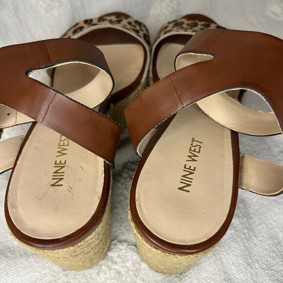 Nine West Espadrille Wedge Sandals Cheetah Print Calf Hair Animal Print Size 8.5 - Picture 5 of 8